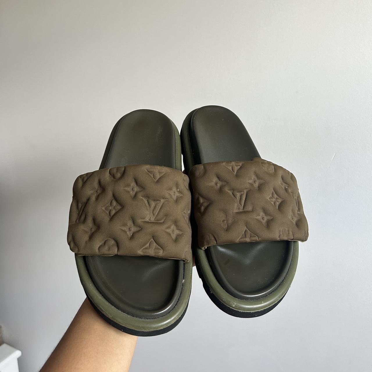 11 LV Pool slides Khaki Size 5 Depop