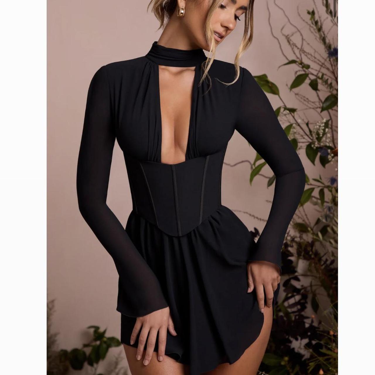 Long sleeve outlet plunge mini dress