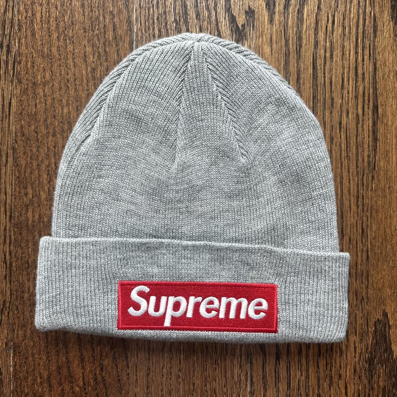 Supreme New Era Box Logo Beanie - Heather Grey - Depop