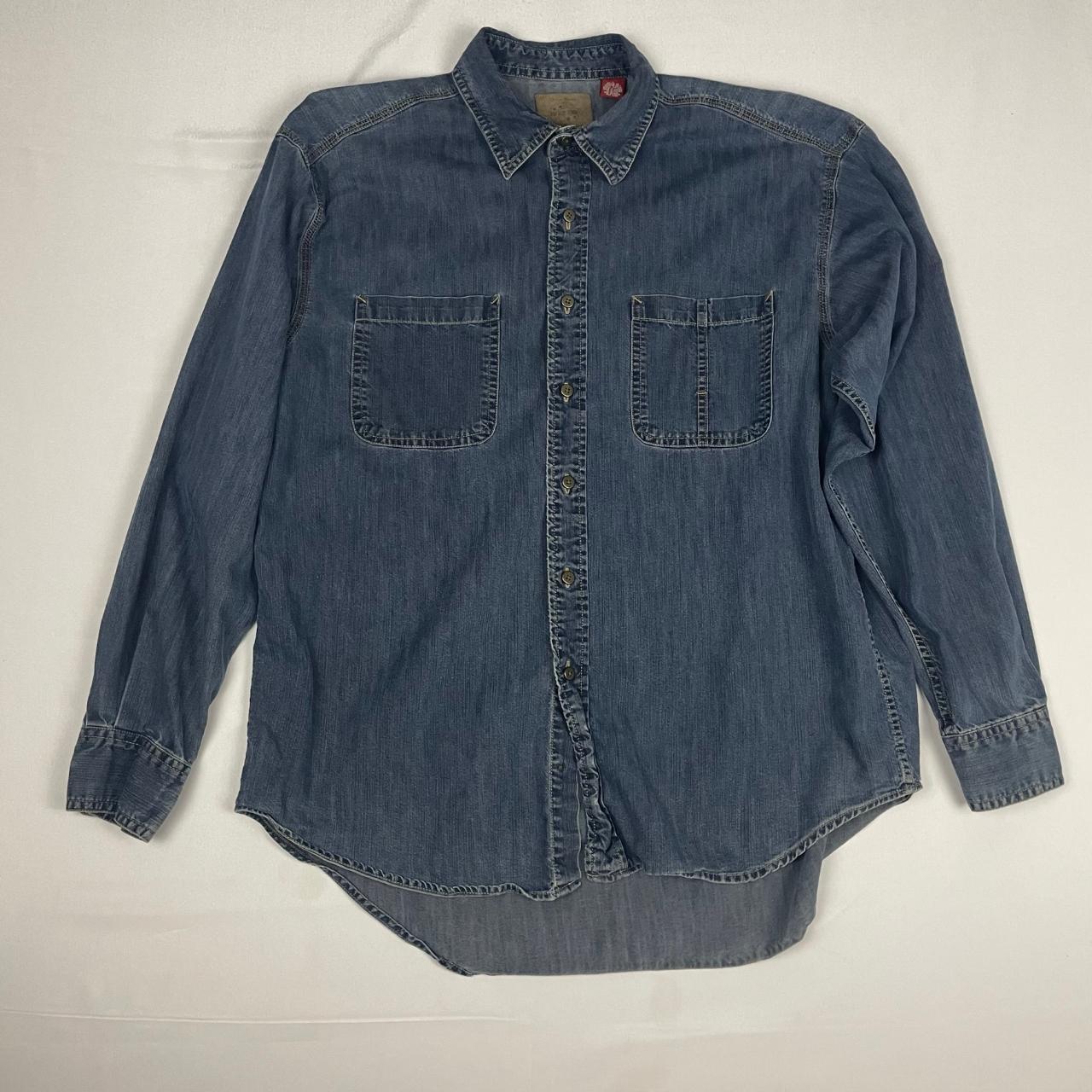 Vintage 90s Gap Blue Jeans Denim Mens Button Down... - Depop