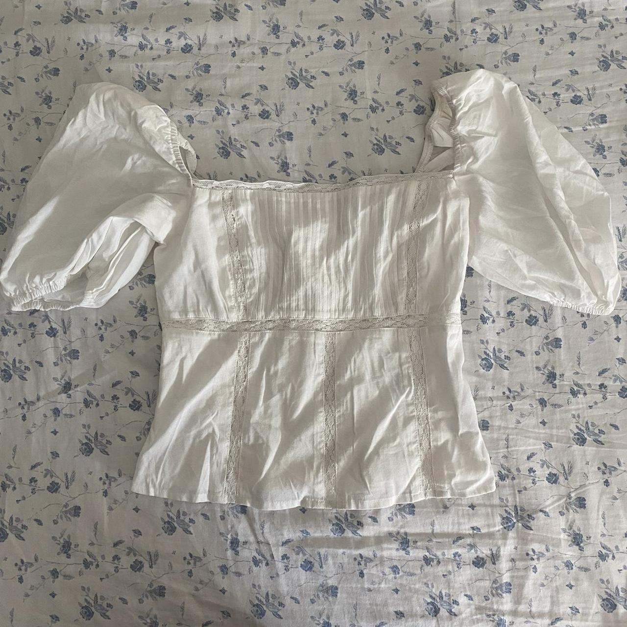 Reformation White Puff Sleeve Peasant Top Size... - Depop