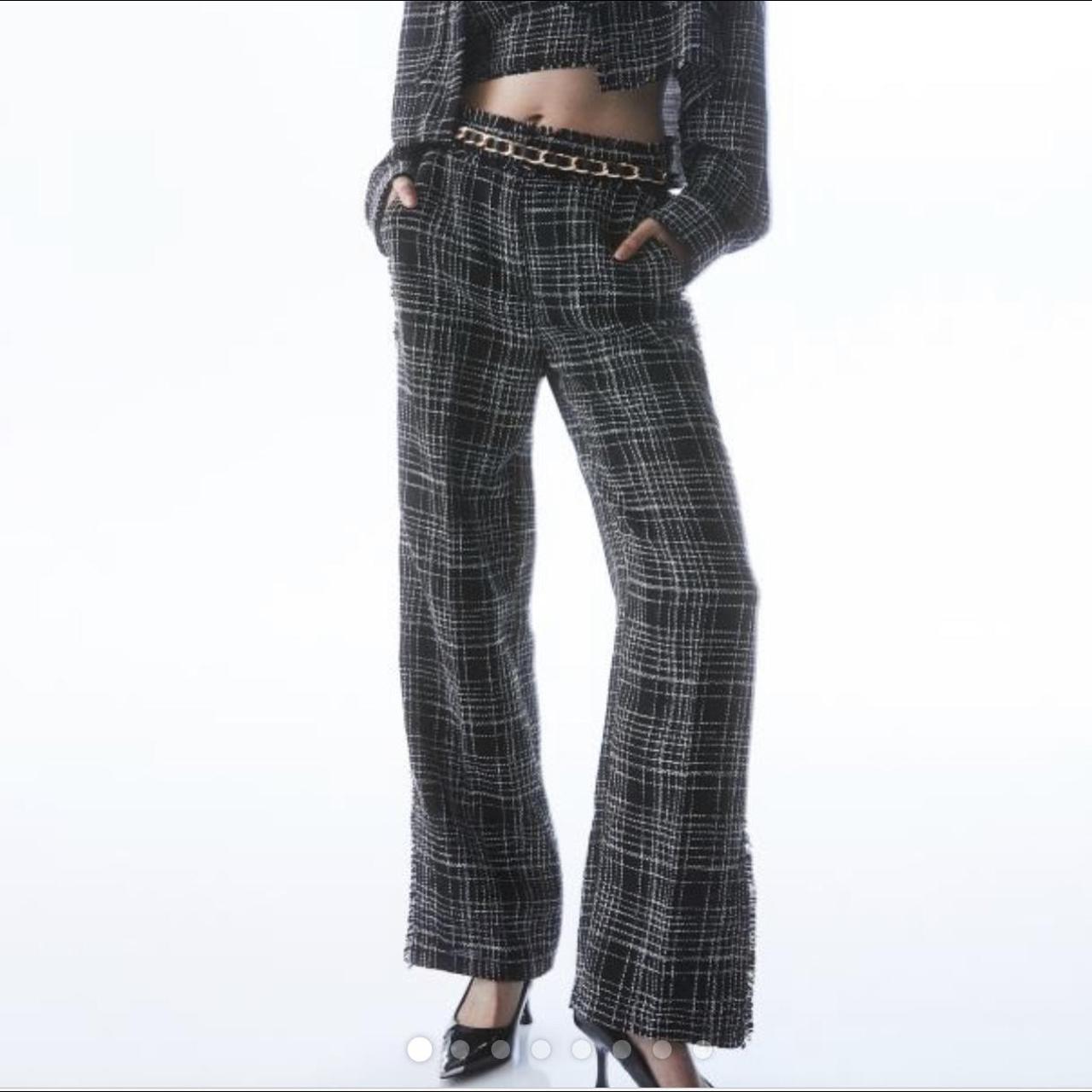 H&m black and outlet white checked trousers