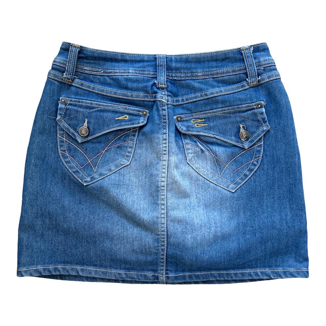 la blues denim SKORT tag says size 7, measures 14in... - Depop