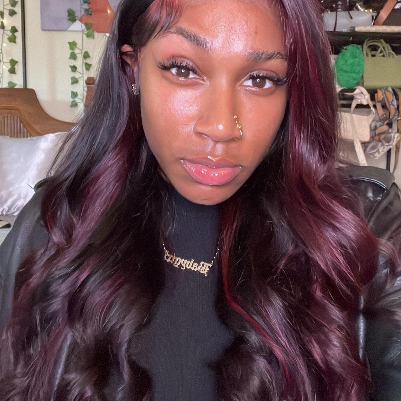 99j Burgundy Highlighted Lace Frontal Wig 13x4 - Depop