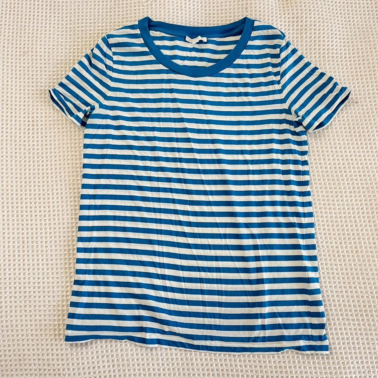 Cos blue and white striped tee! small hole in front,... - Depop