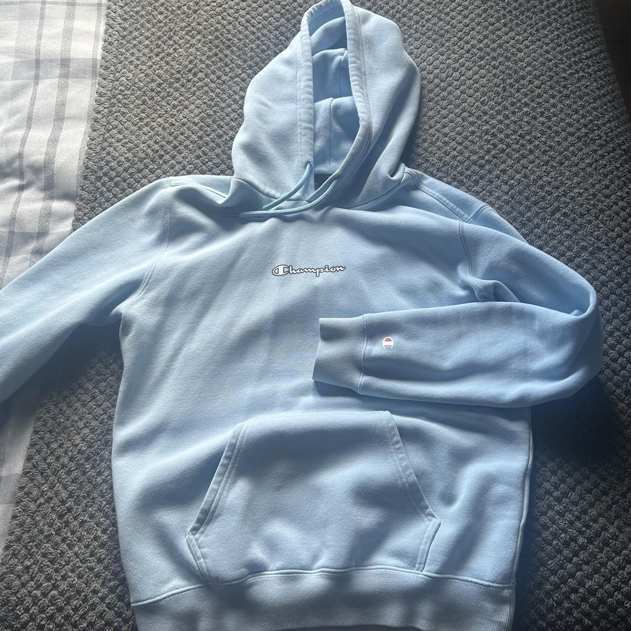 Light blue champion hoodie - Depop