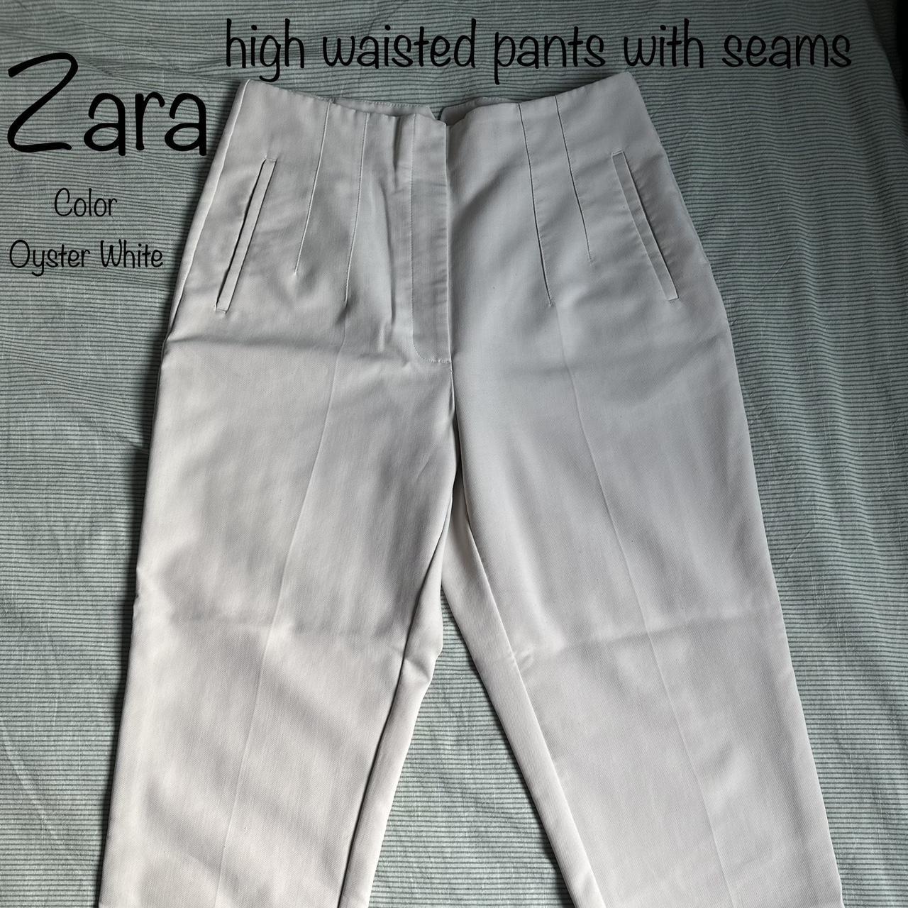 Zara high waisted pants in oyster white size: - Depop