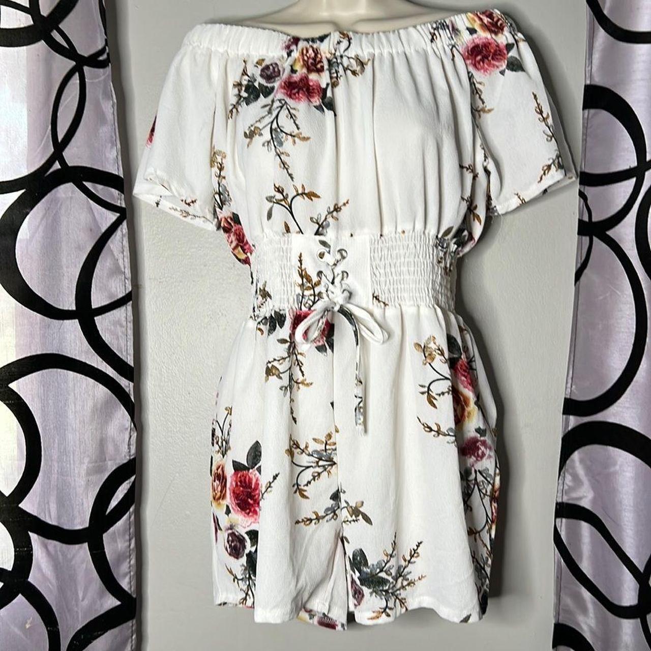 Off shoulder lace 2025 up front floral romper