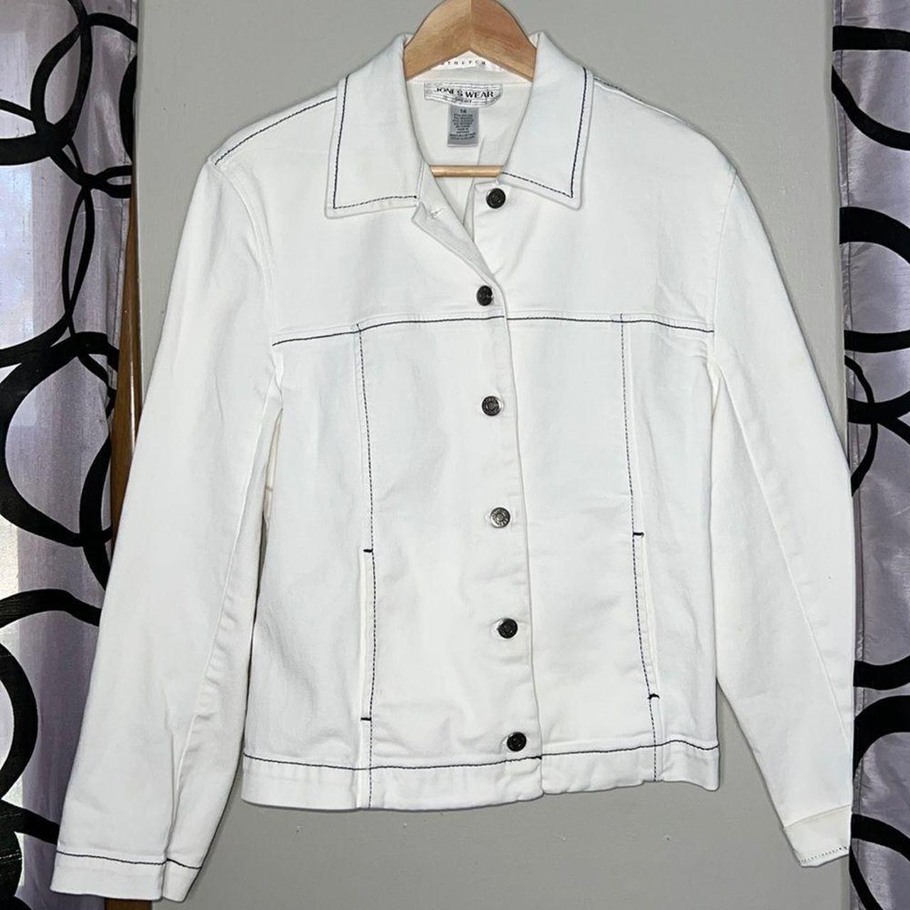 White denim jacket with black outlet stitching