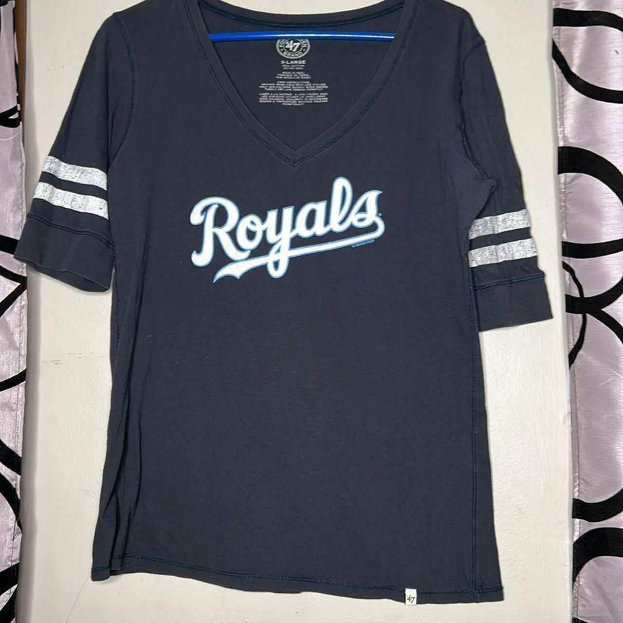 The 47 Brand Blue And White Striped KC Royals Cotton T-shirt Women Size L