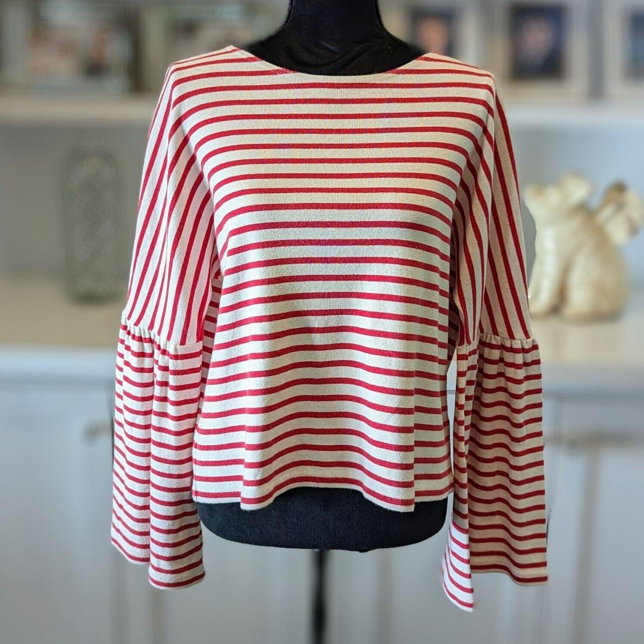 J.Crew Women's White and Red Cardigan Depop