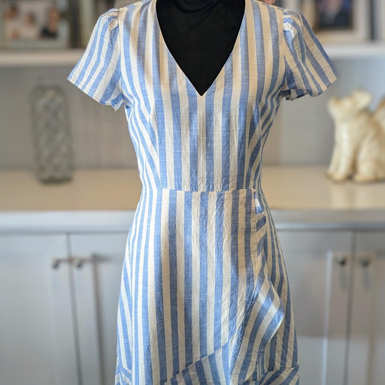 Striped Ruffled Cotton Wrap Dress for Women