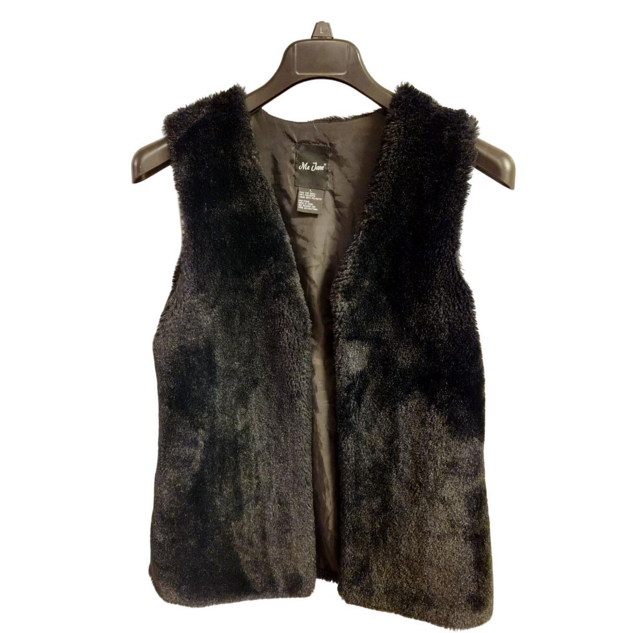 Women's Me Jane Faux Fur Black Vest Size Large Open... Depop