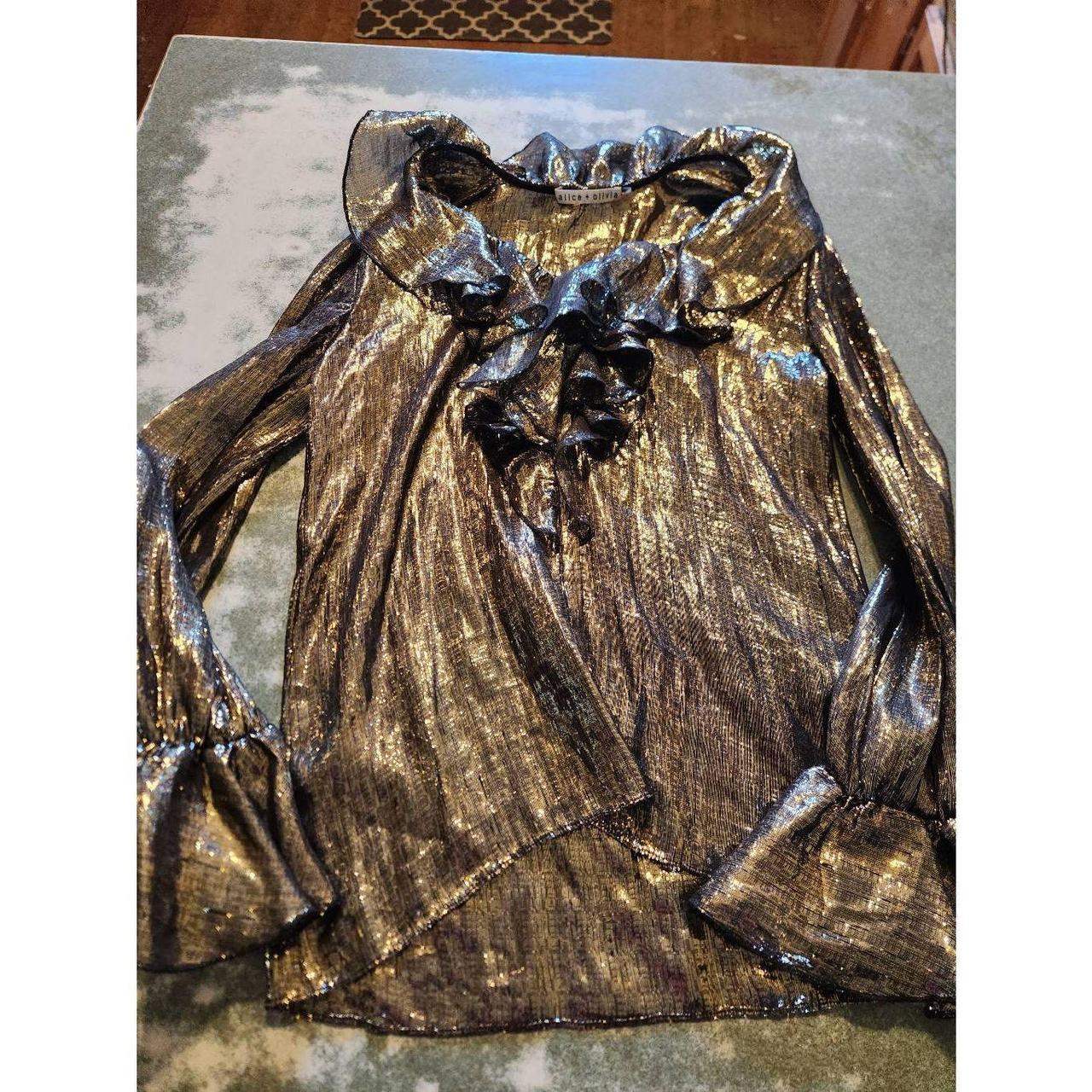 Alice + Olivia Metallic Elliot Silk shops Ruffle Blouse XS