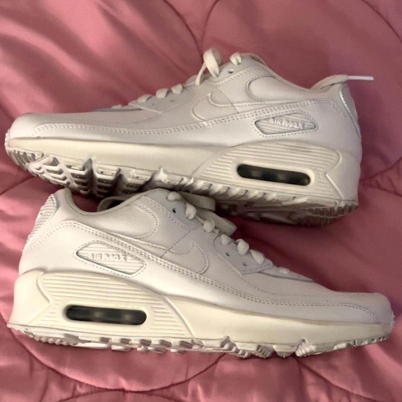 Nike air max 90- white leather - size 5.5 youth -... - Depop