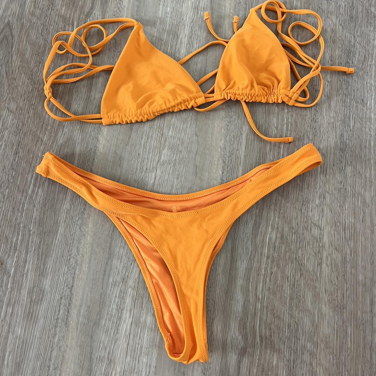 Orange bikini Gee string bottom Size 8 top Size... - Depop