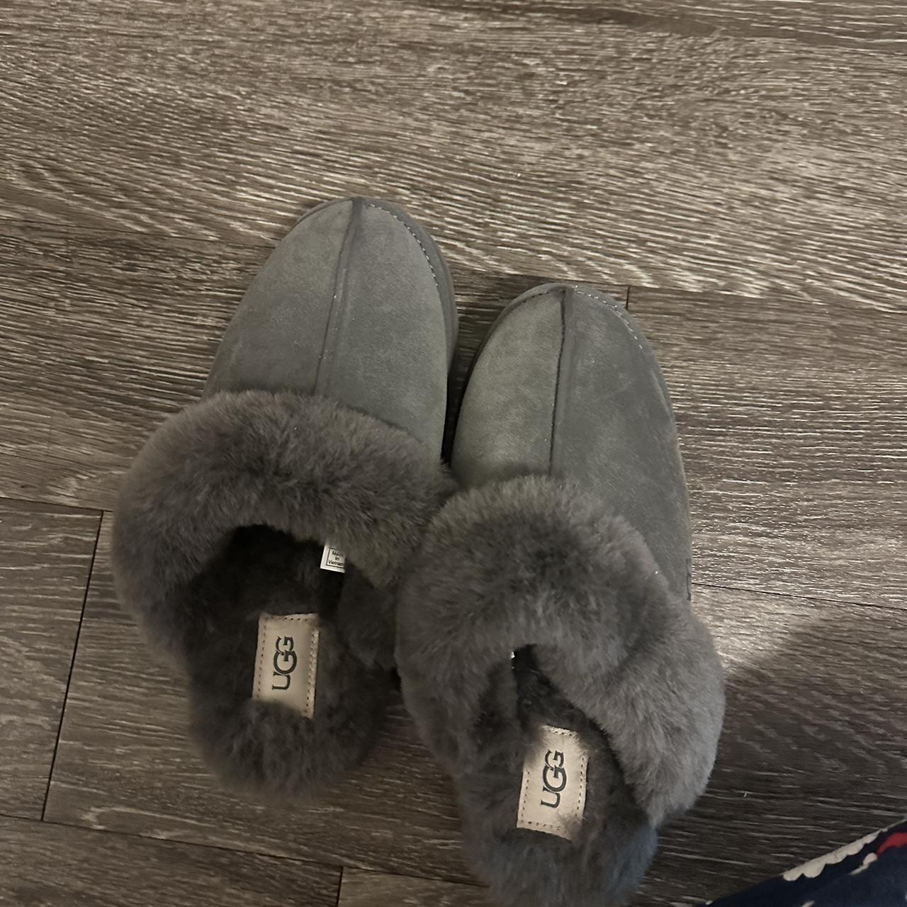 Never worn charcoal platform fuzzy ugg slippers.... - Depop