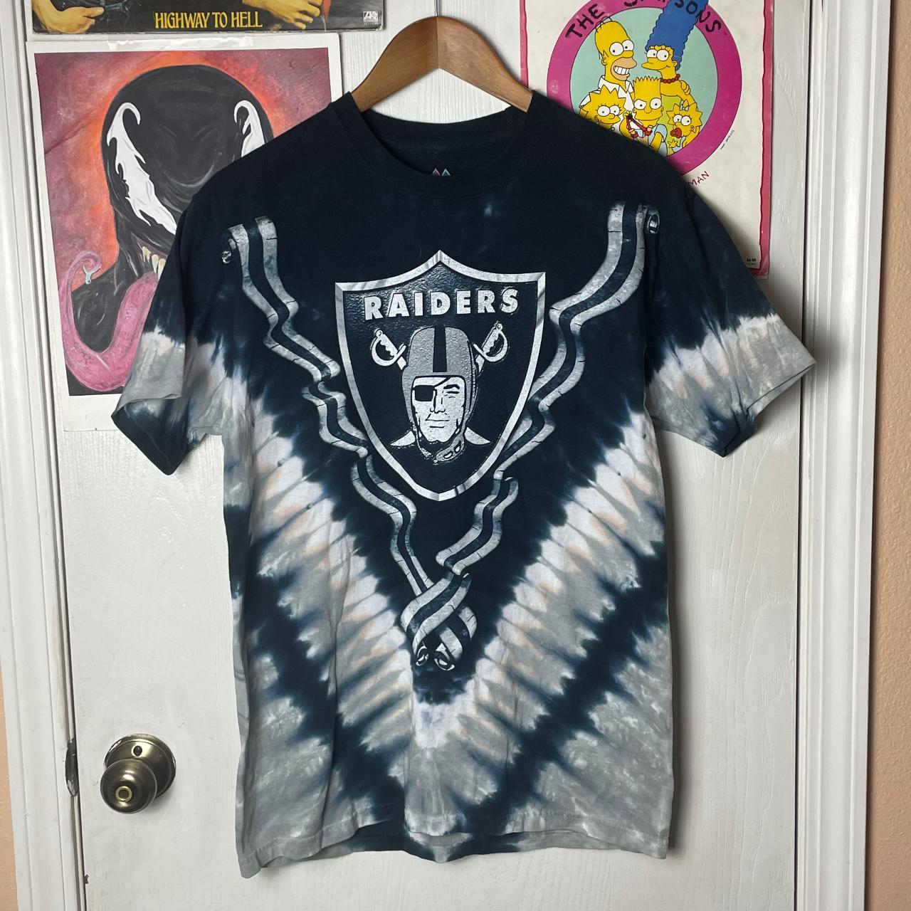 Vintage Raiders black & white tie-dye, all over - Depop