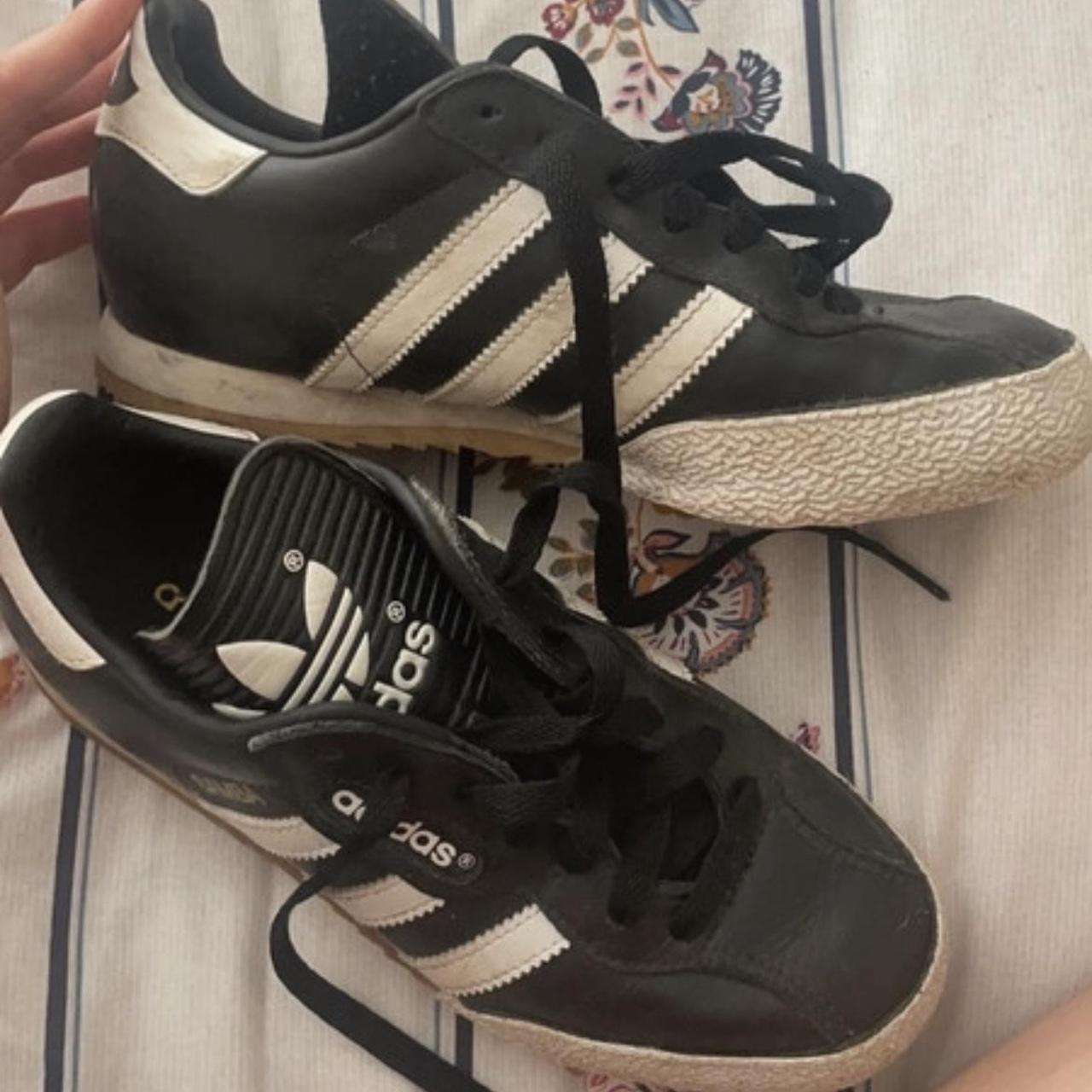 Black and white adidas samba shoes, great condition... - Depop