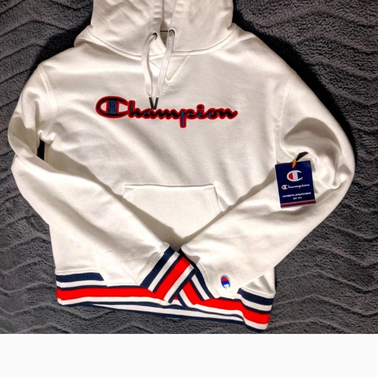 Champion sweater womens red hotsell and white