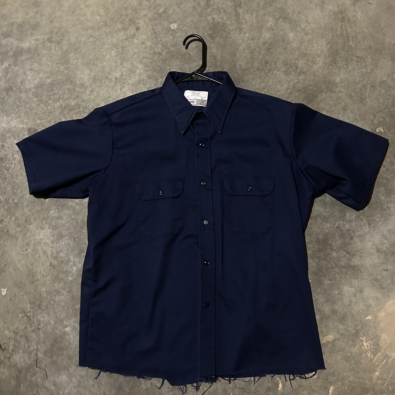 Cropped Navy Blue Sears Workshirt -cropped but... - Depop