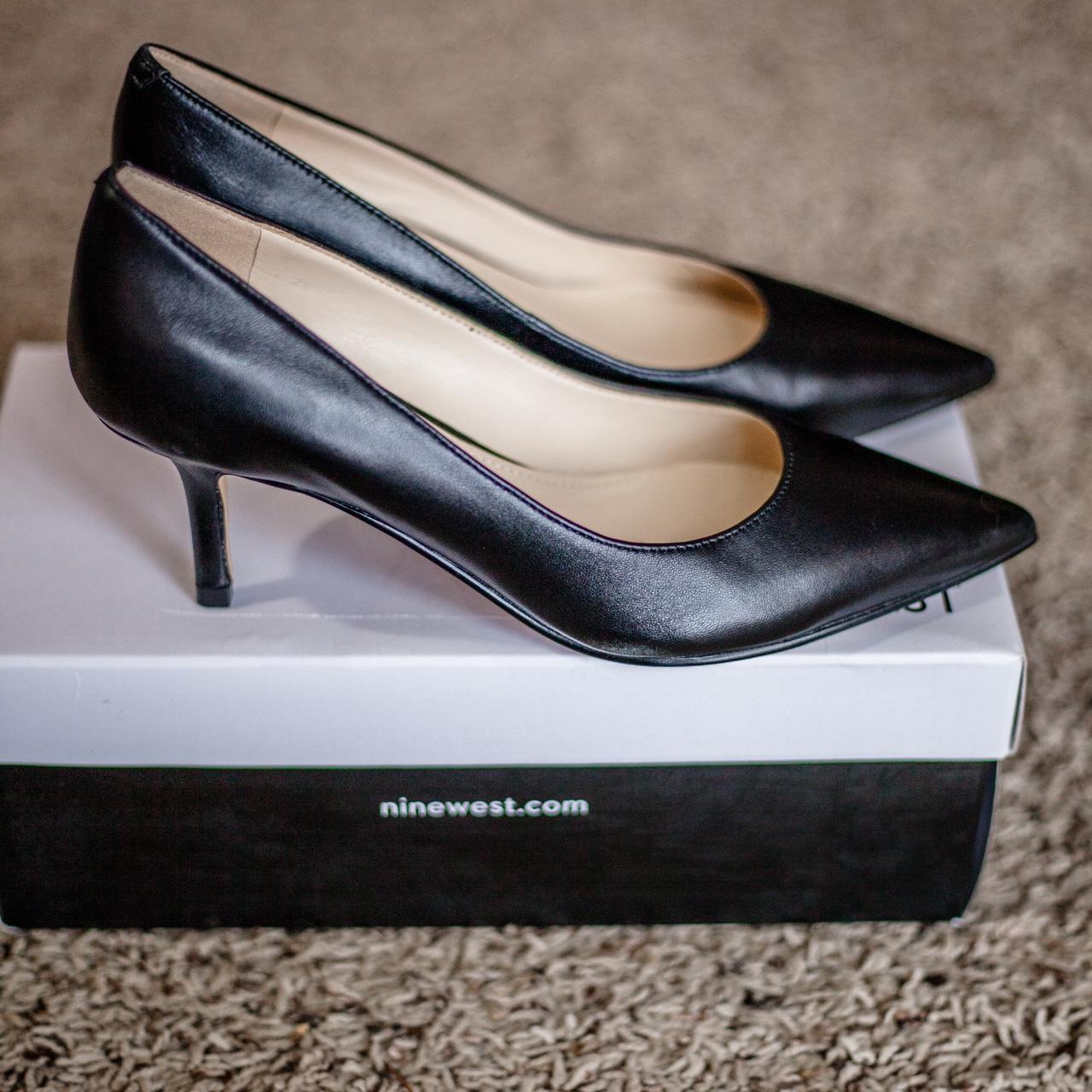 black leather kitten heels