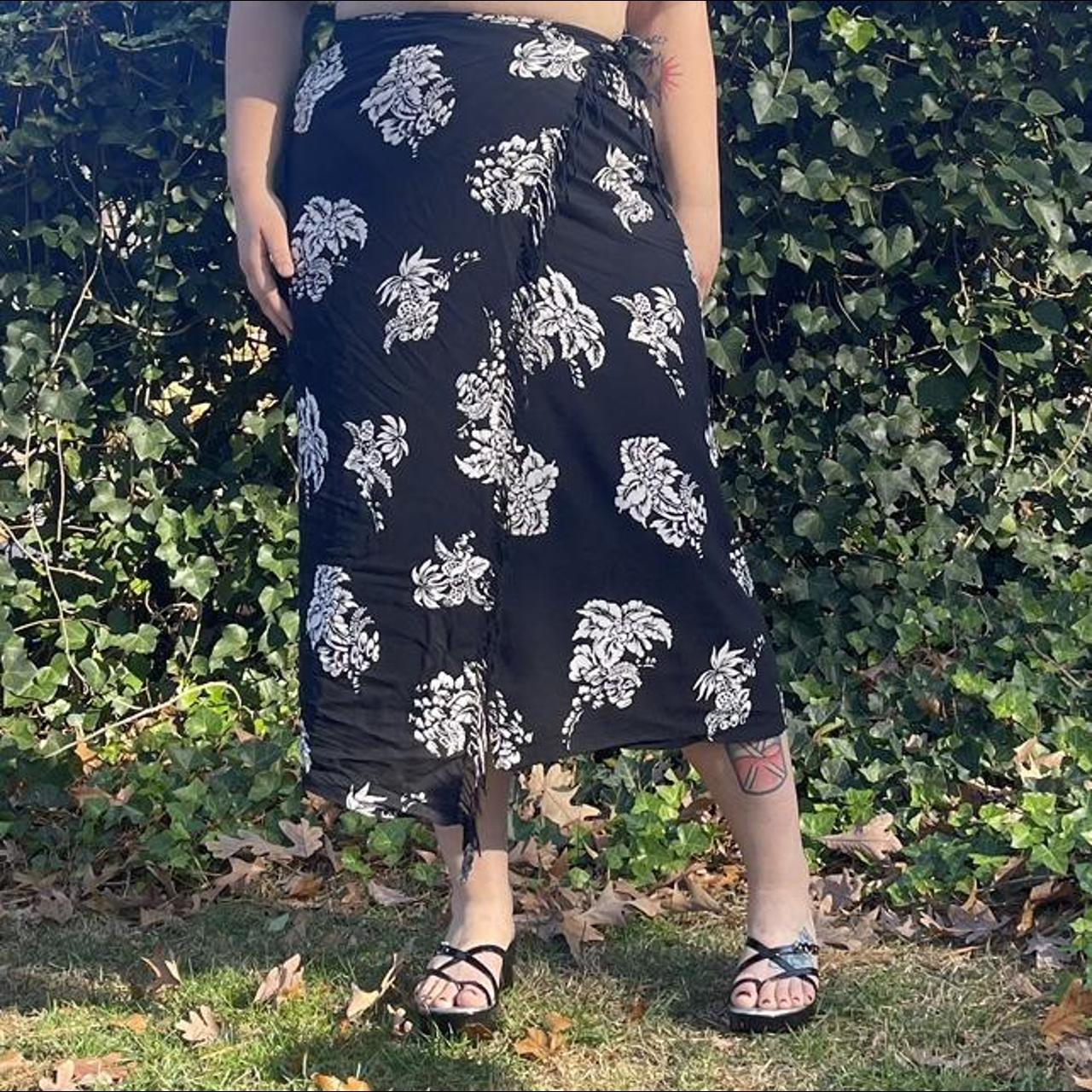 Tropical Print Wrap Skirt Wraps around to button... Depop