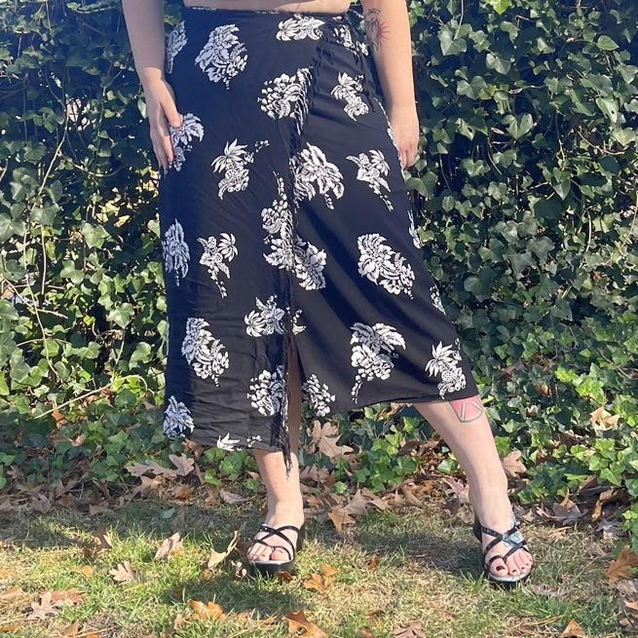 Tropical Print Wrap Skirt Wraps around to button... Depop