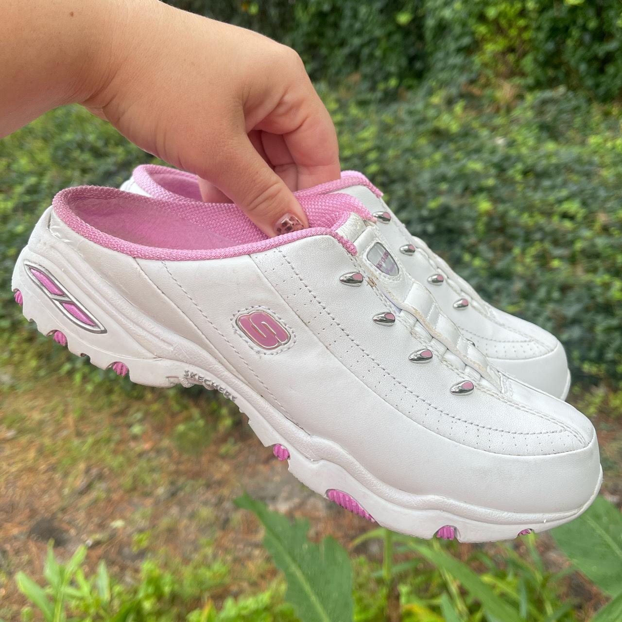 Y2k Skechers Slip On Mules Baby pink and white. Depop