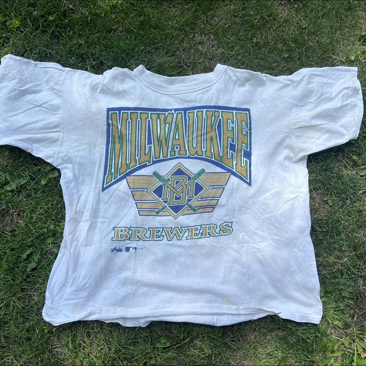 Vintage Majestic Milwaukee Brewers T Shirt Mens Large Blue