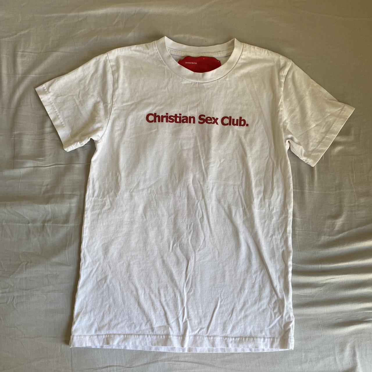 christian sex club white t-shirt, super cool unisex...