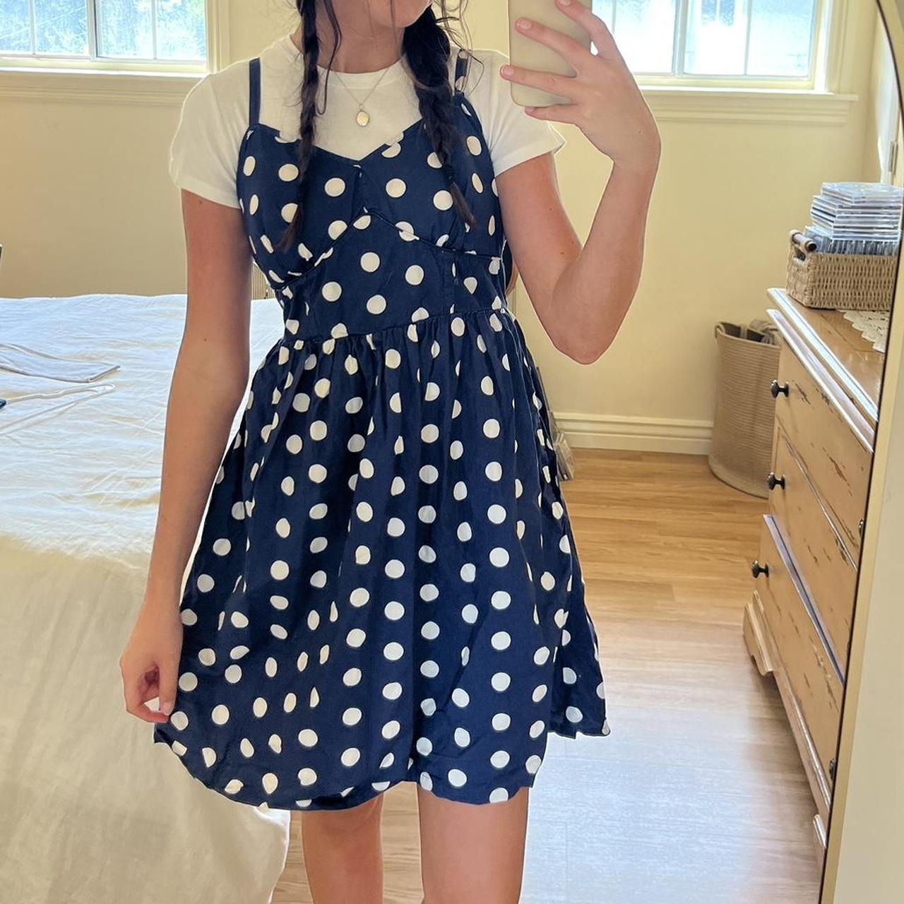 navy and white polka dot dress 60s style 60s. Depop