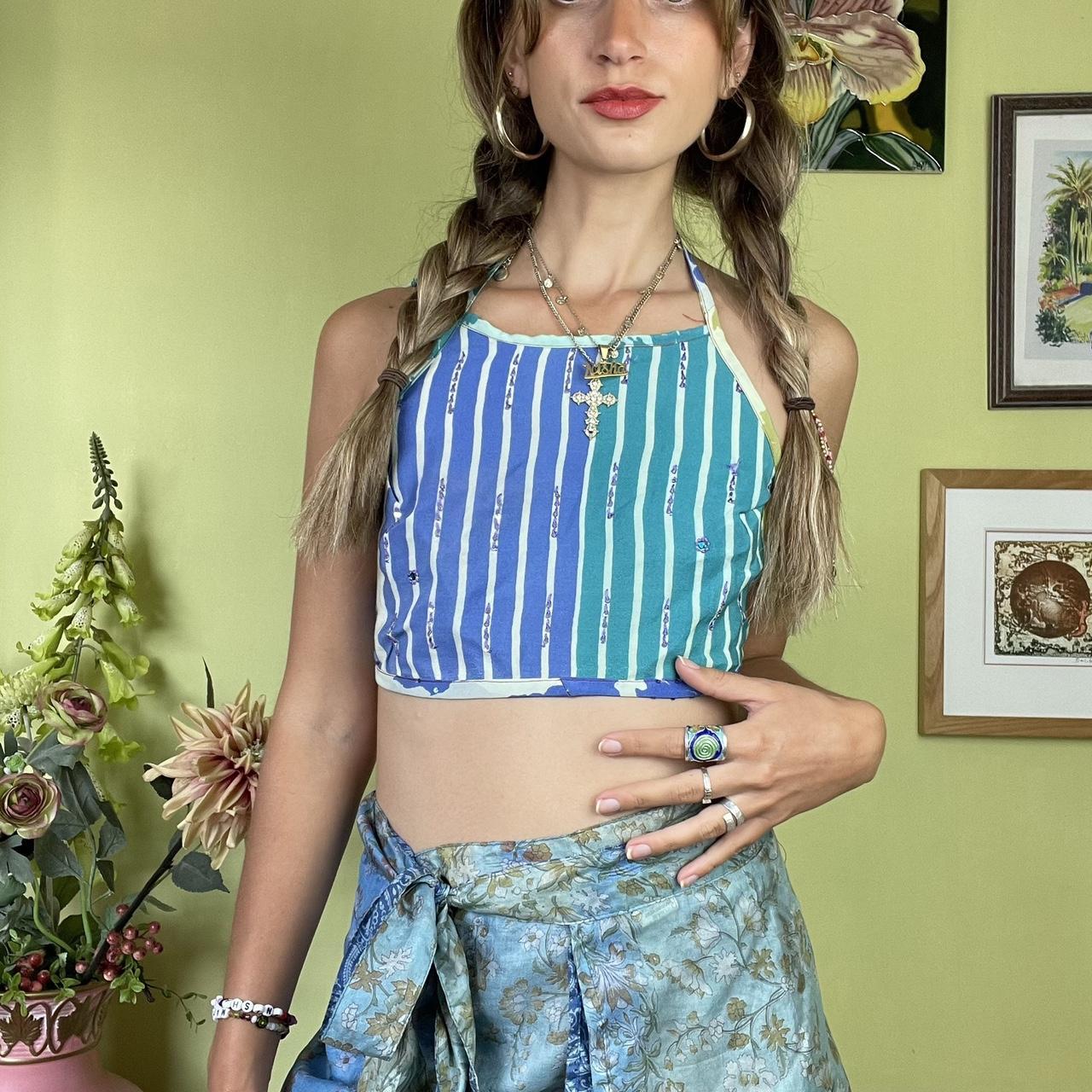 The Sweetest Upcycled Halterneck Crop Top 🧚🏽‍♀️💙💚so Depop