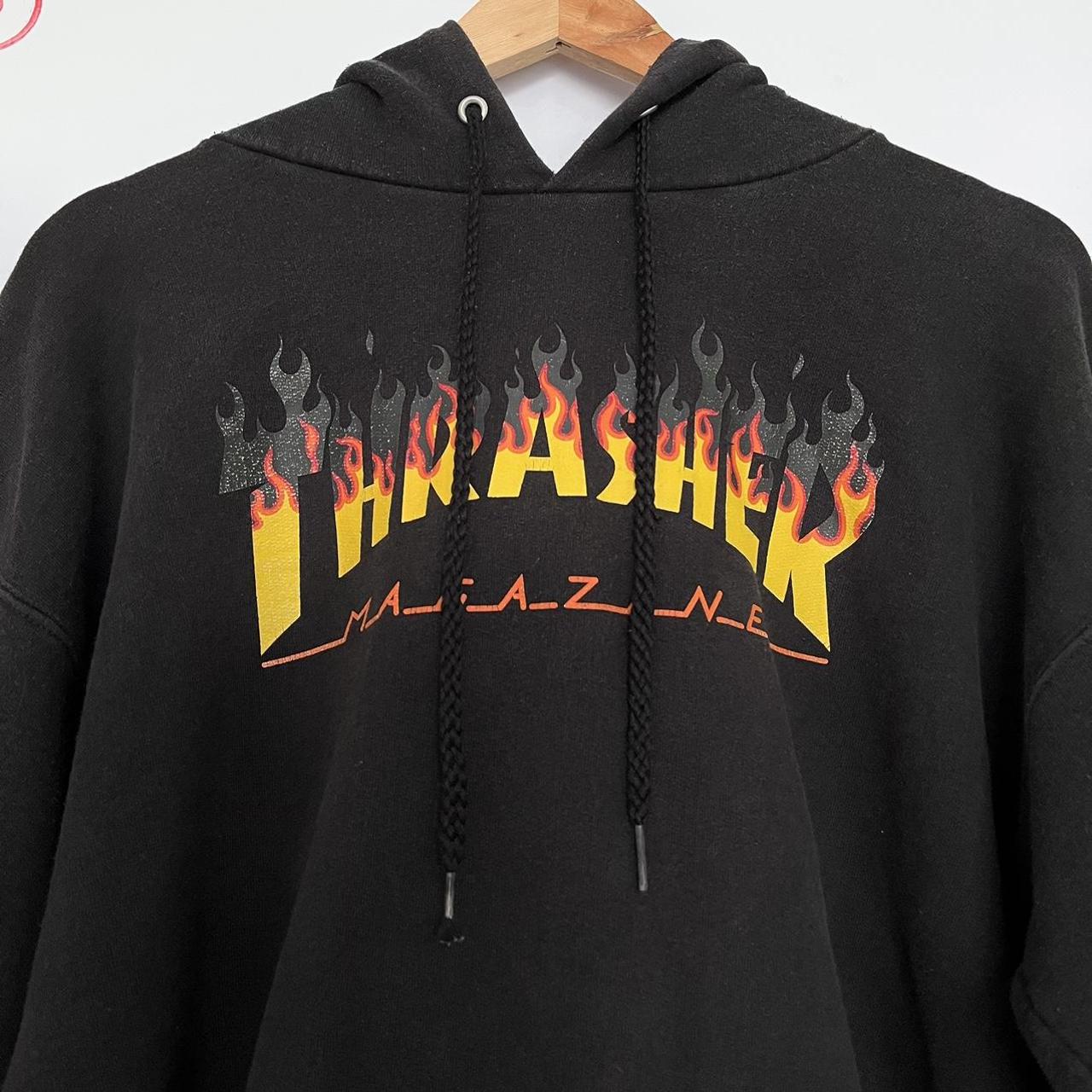 Thrasher Flame Hoodie Black. In good condition but... - Depop
