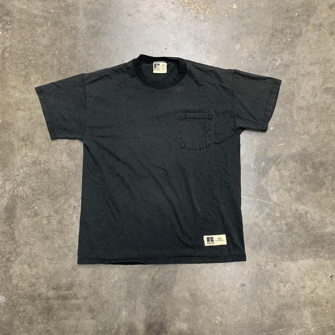 Vintage Black Essential Russell Pocket Tee Size:... - Depop