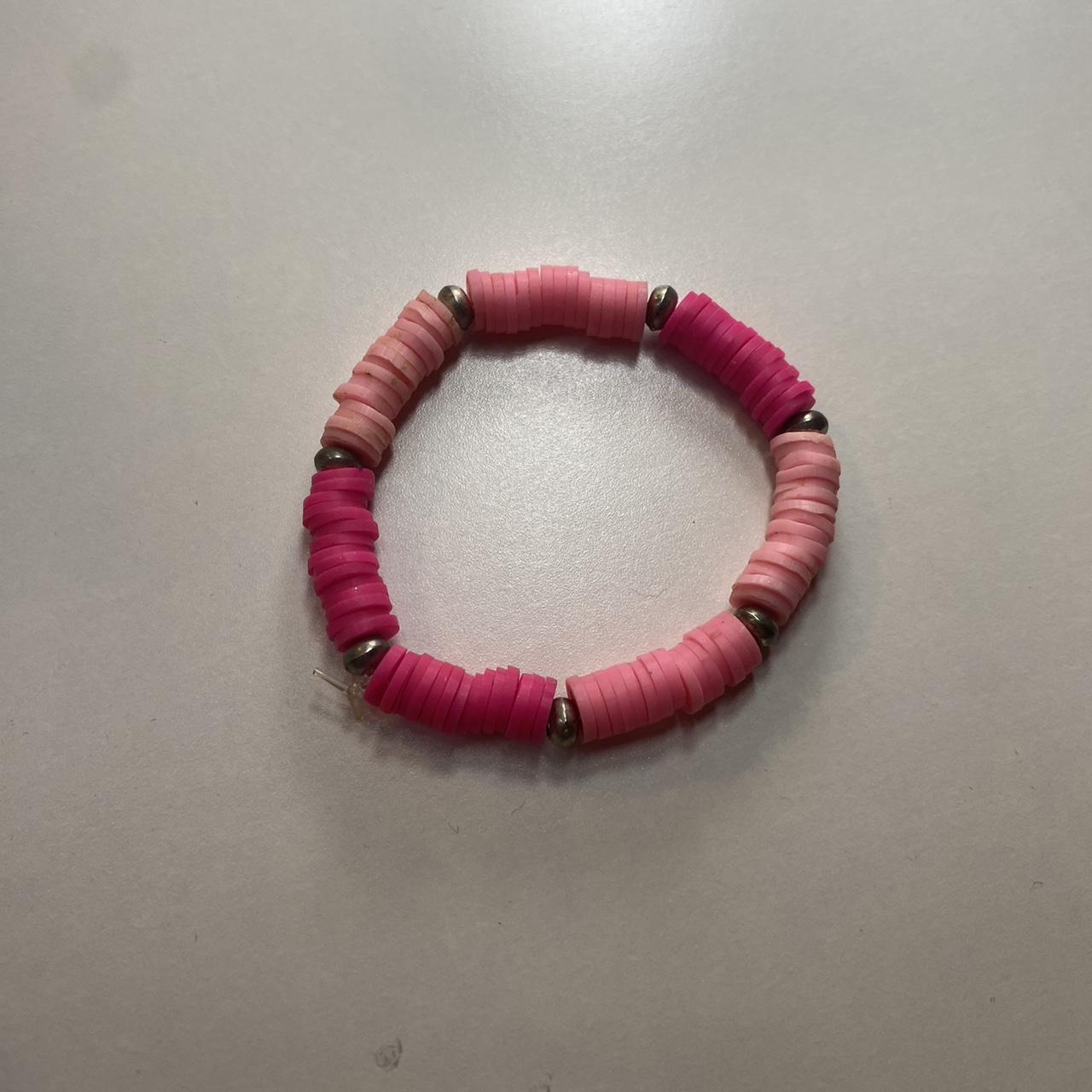 pink clay bead bracelet super stretchy message... - Depop