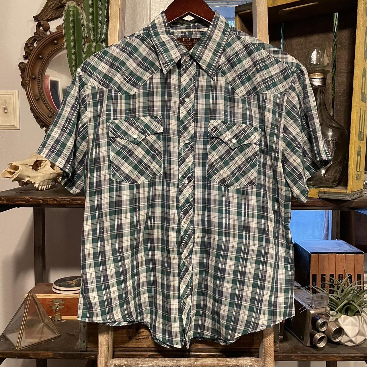 70s Wrangler Plaid Pearl Snap Shirt - Men's Medium