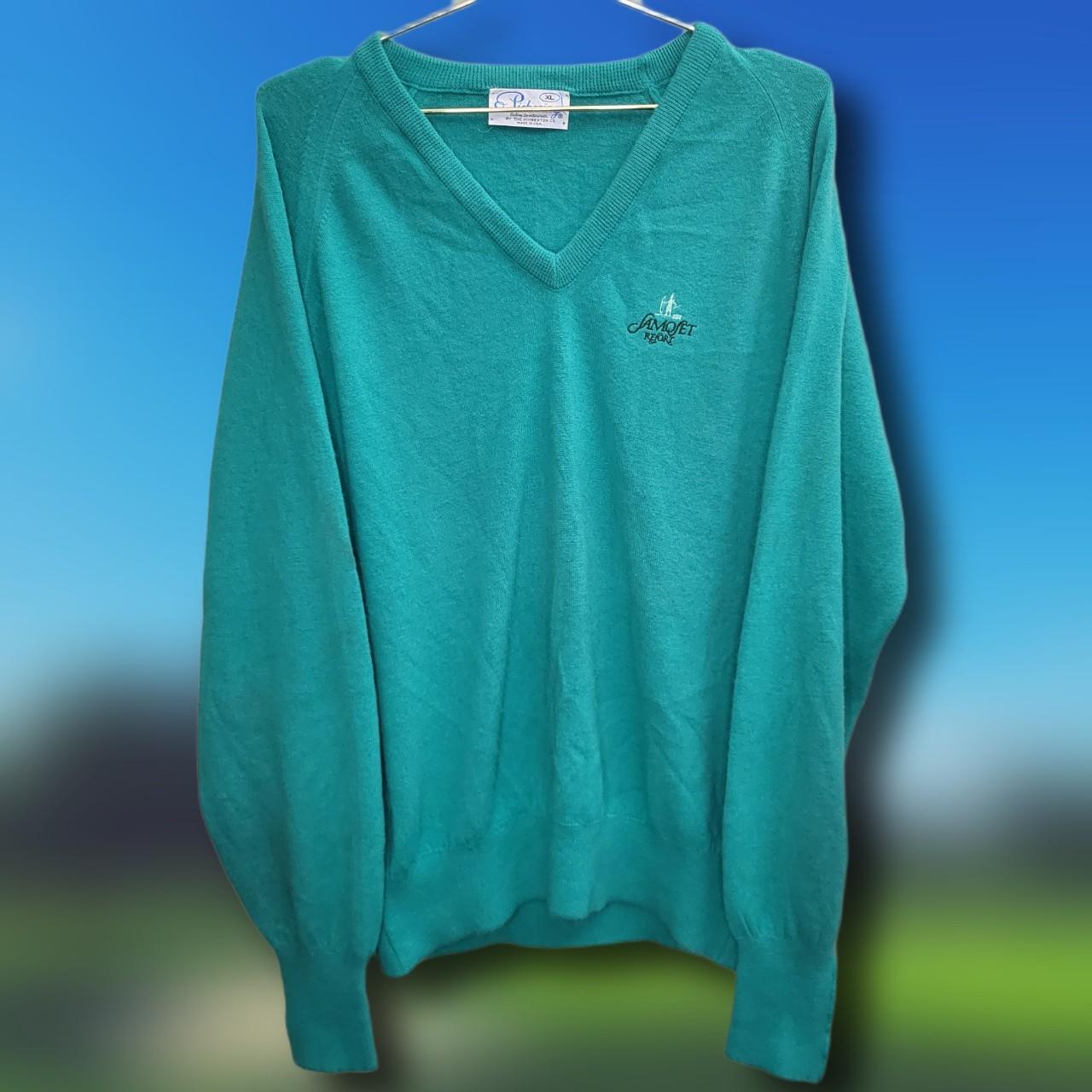 Vintage Pickering Sportswear Men's XL Logo store Sweater Teal Green V Neck USA