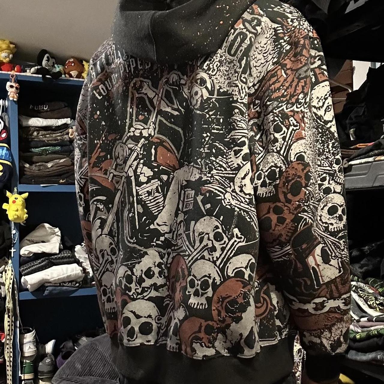 Hard asf y2k skull zip up aop hoodie with skull all | Depop