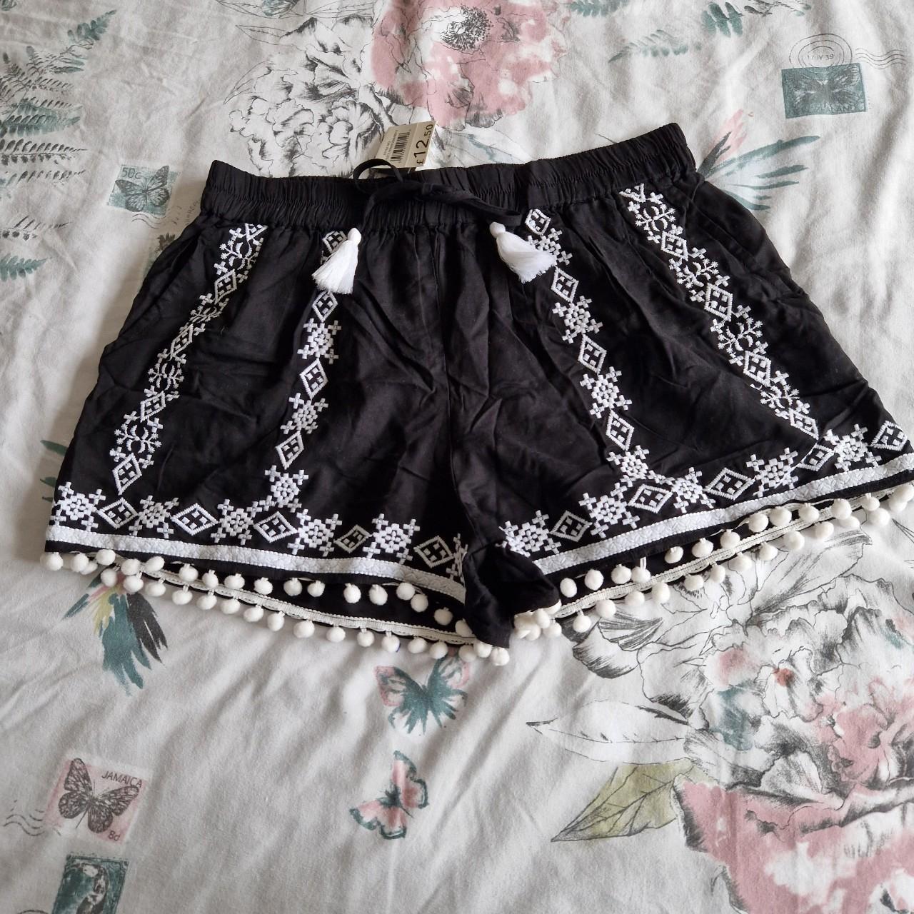Black and white tassel beach shorts Asda... Depop