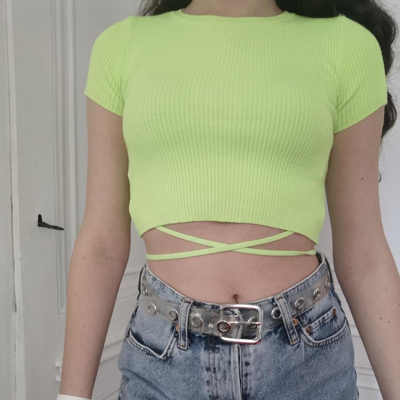 SUBDUED yellow/lime crop top with strings One size - Depop