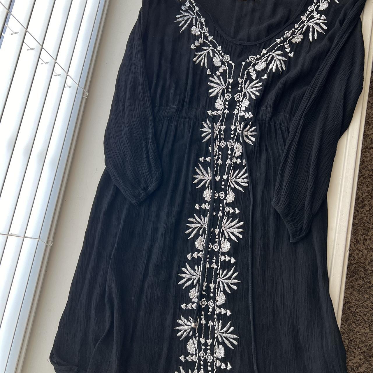 Black embroidered mini dress | Size M Worn only... - Depop
