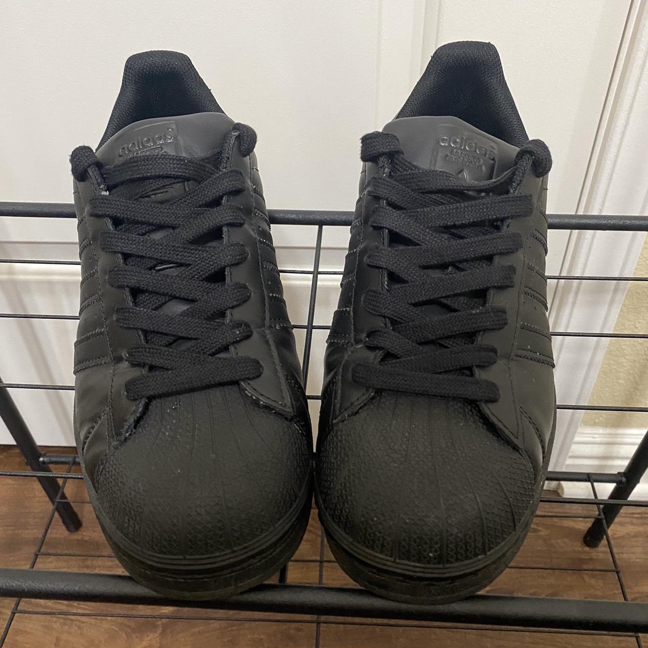 Black Adidas Superstars Size US 9 bit of creasing - Depop