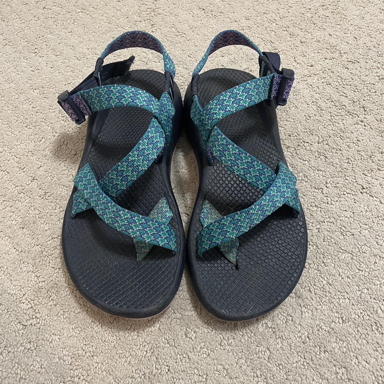 teal and purple Chacos, size 8 - Depop