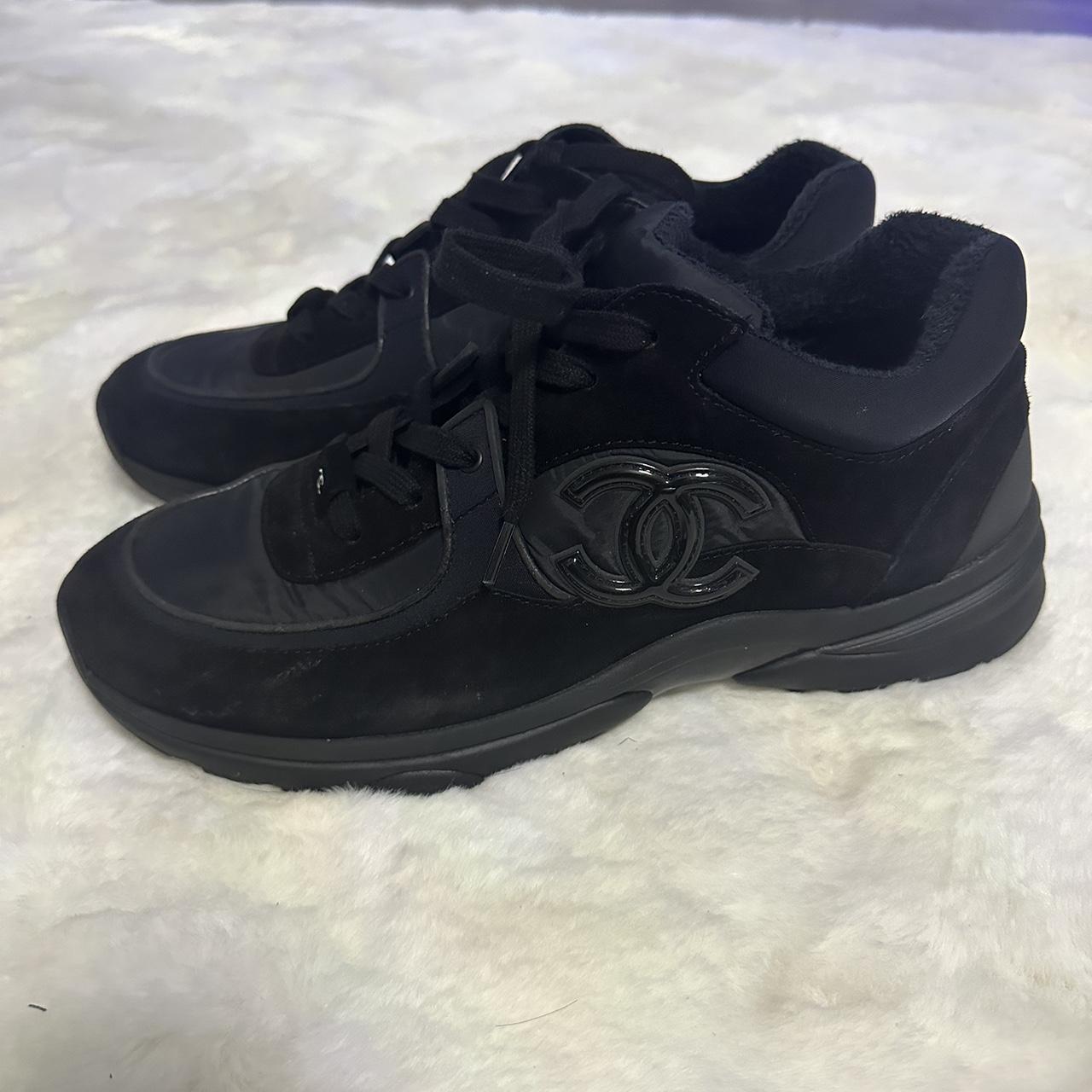 Chanel Trainers All black suede Chanel trainers in... Depop