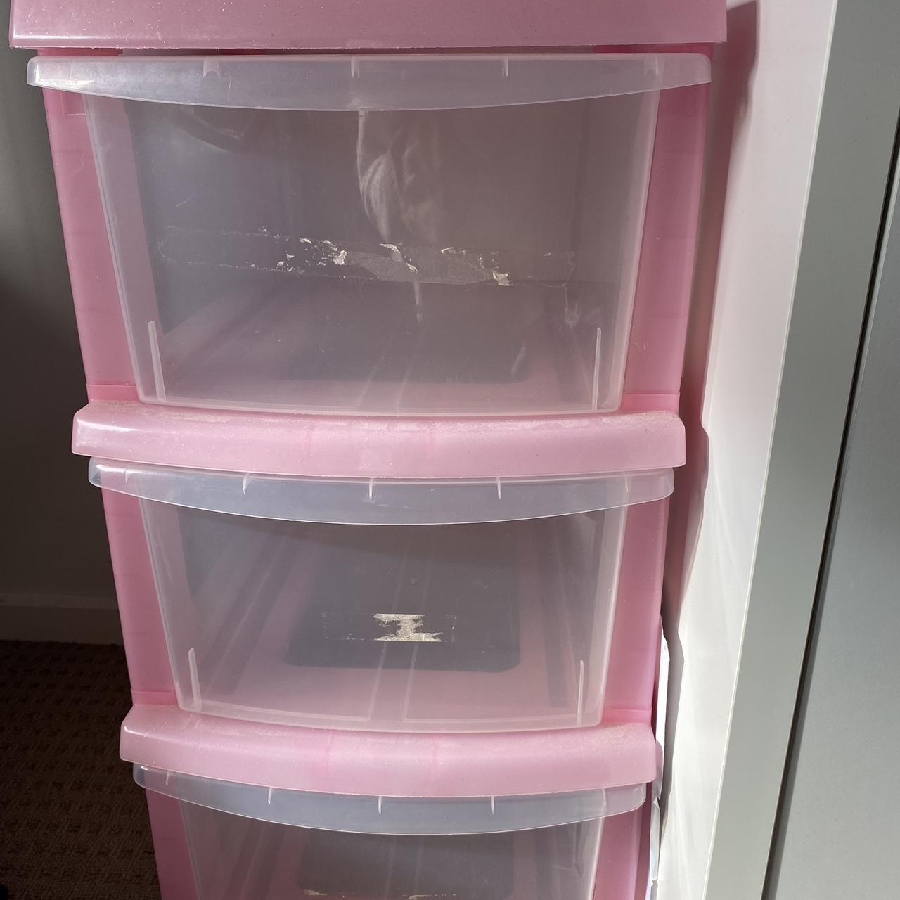 Pink Plastic 3 Drawer Storage Unit On Wheels Do - Depop