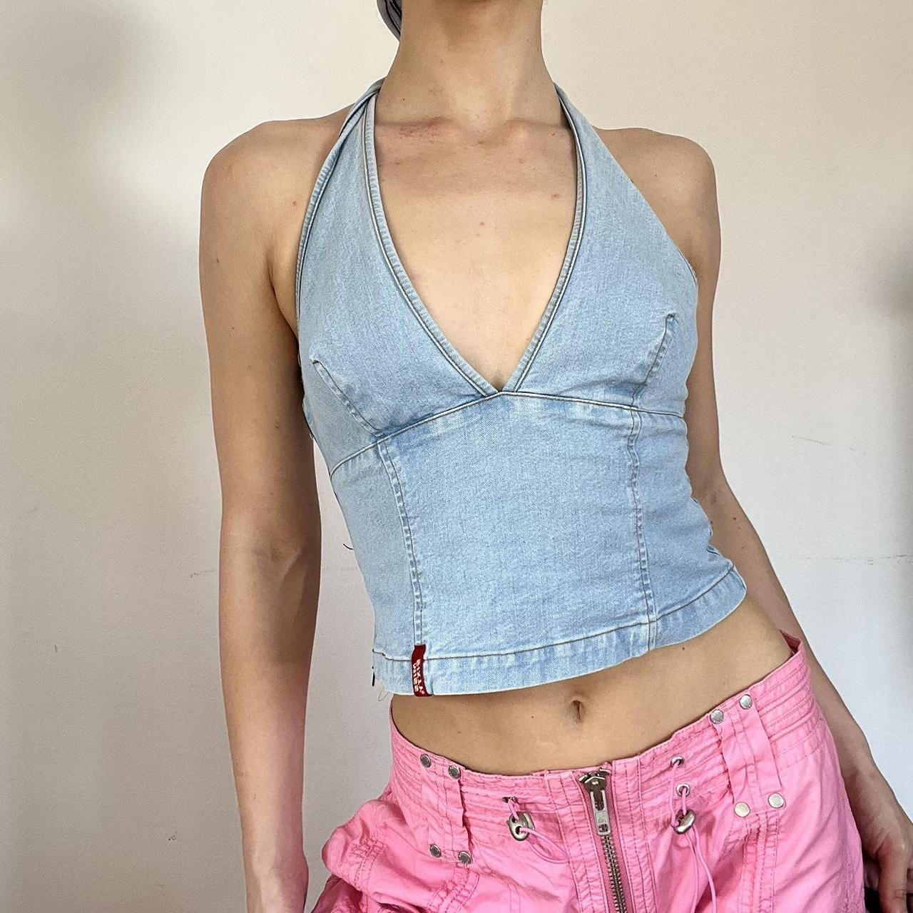 Miss Sixty denim halter neck top Has concealed