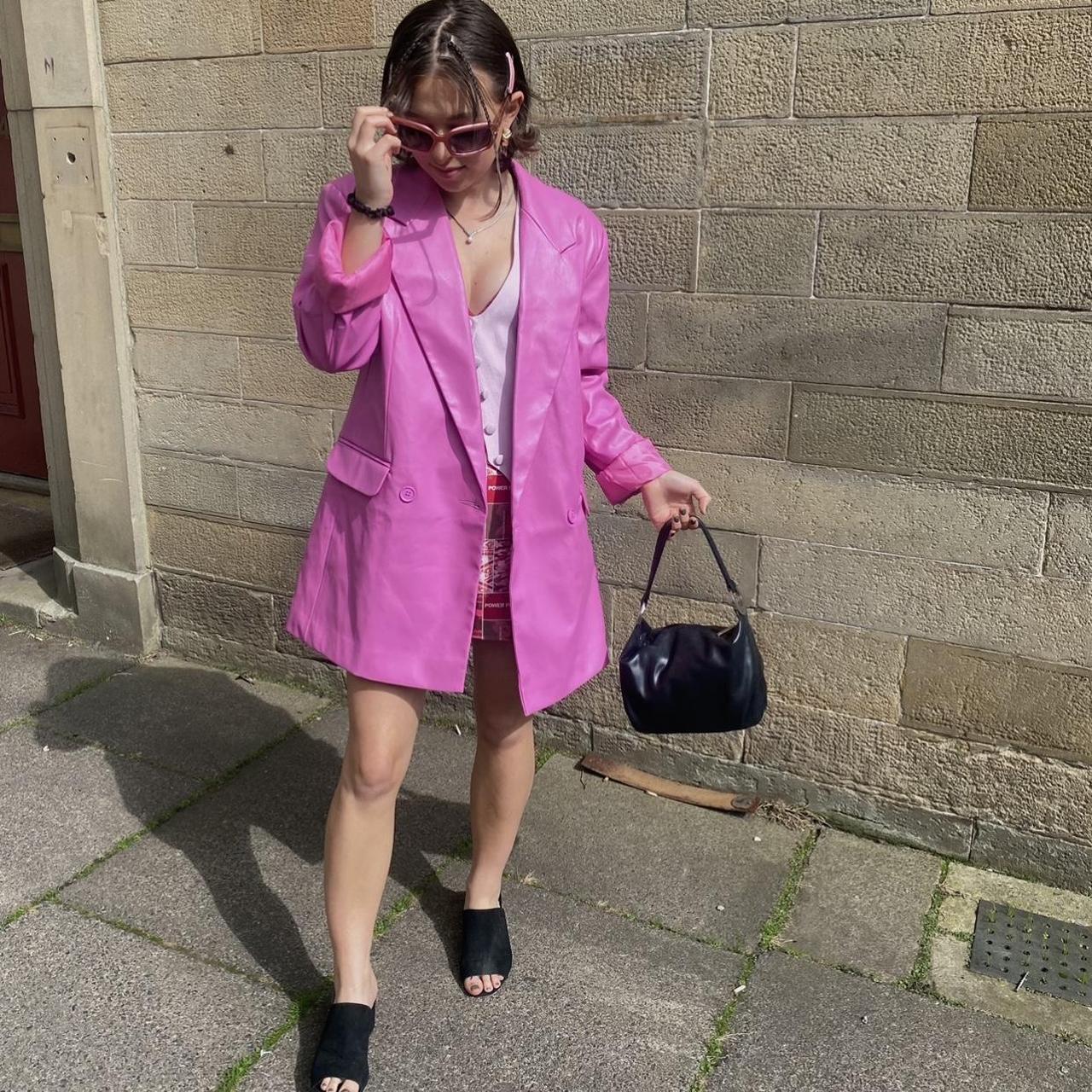 PINK FAUX LEATHER OVERSIZED BLAZER, worn once