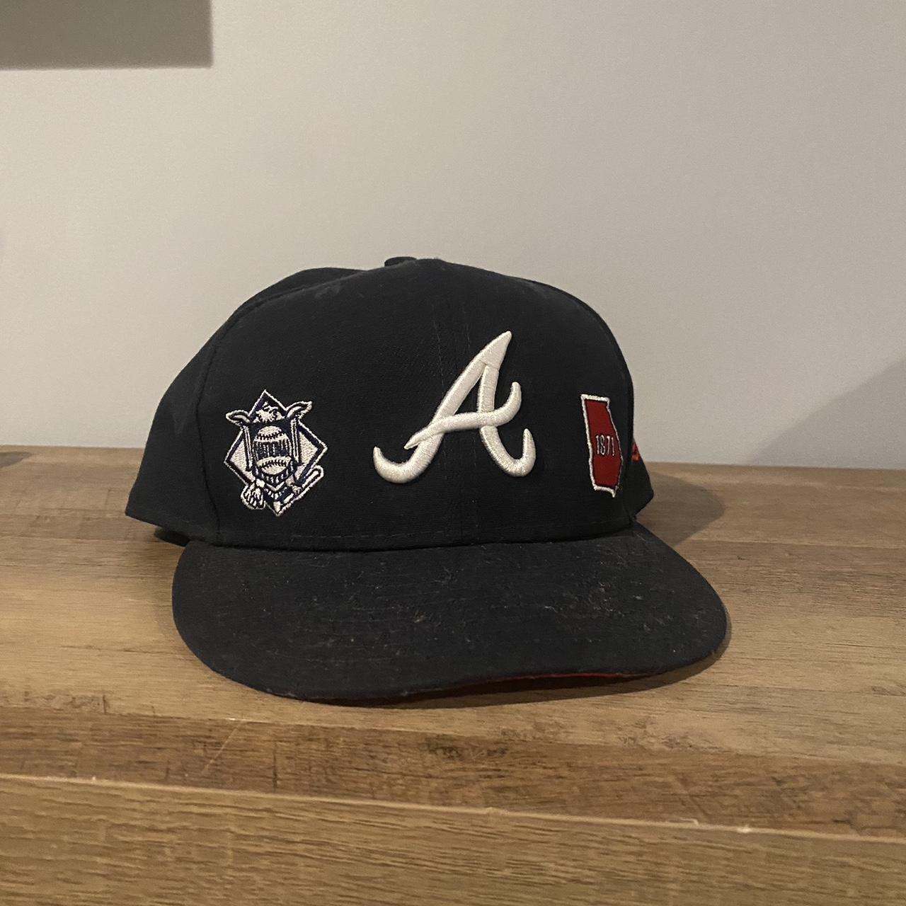 New Era Atlanta Braves Suede Leather Fitted Hat - Depop