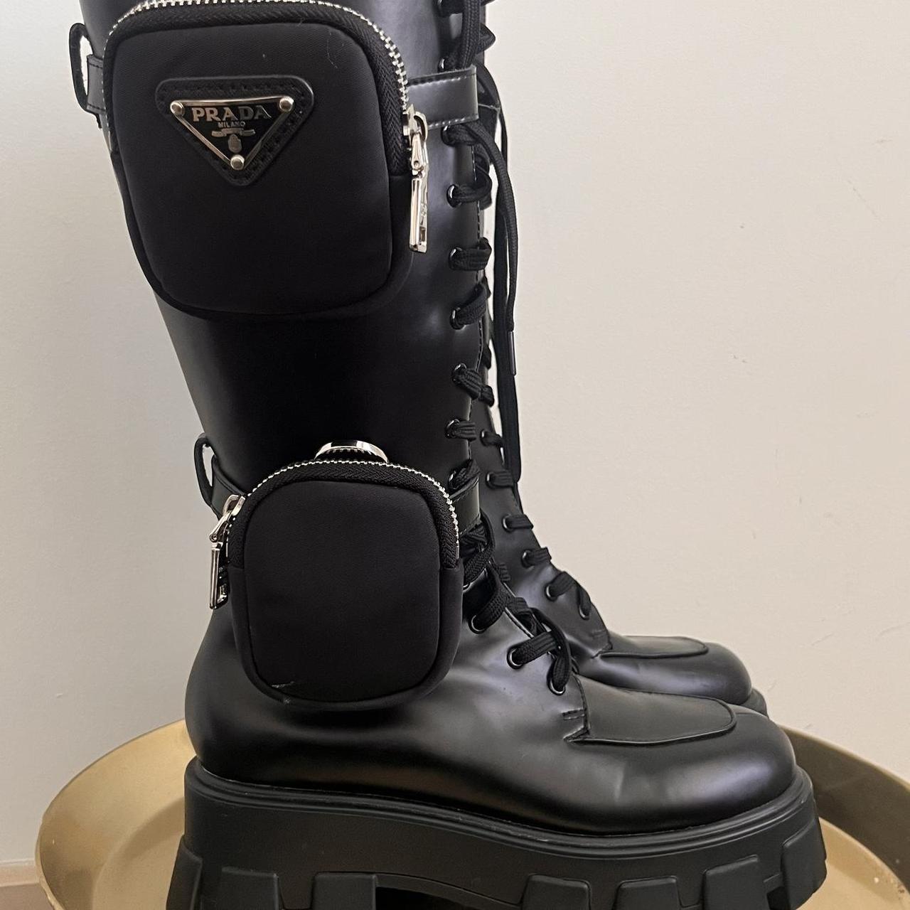 Prada Combat Boots Solid black leather Minimal | Depop